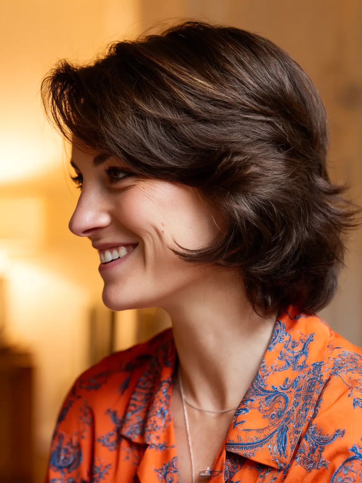Dark Chocolate Brown Feathered Wavy Bob